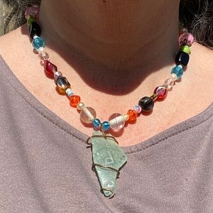 Handmade Lancaster PA Artisan Green beach glass necklace Initial P